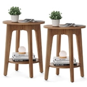 VASAGLE MAEZO Collection - Set of 2 Side Tables, 2-Tier Small Round End Tables, Nightstands with Tapered Legs, Curved Tr