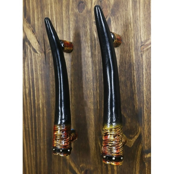 Set of 2 Rustic Western Buffalo Bison Ox Cattle Horns Barn Door Bar Pull Handles