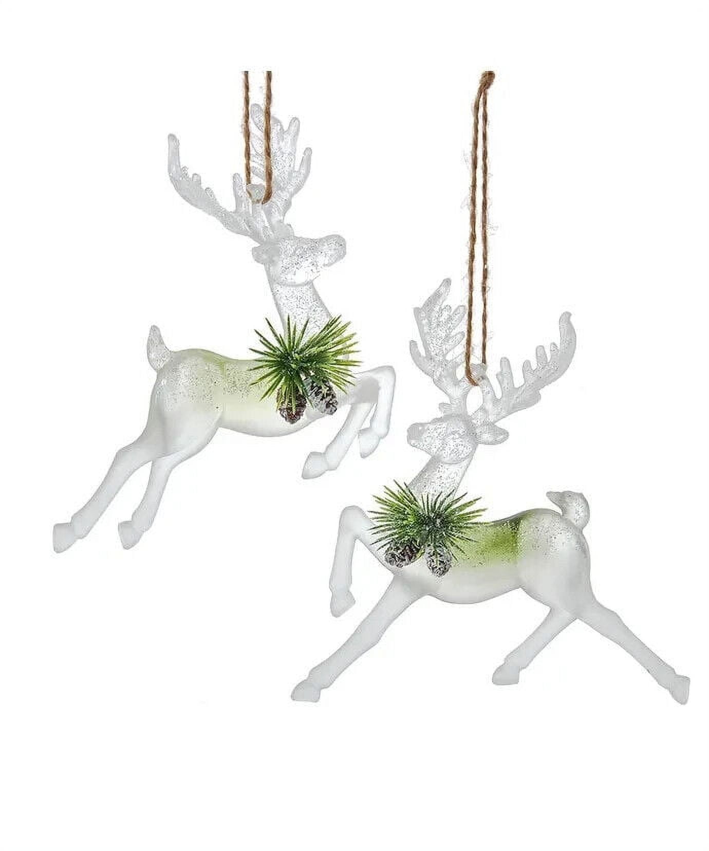 Set of 2 SAGE GREEN & CLEAR Reindeer Christmas Ornaments, by Kurt Adler