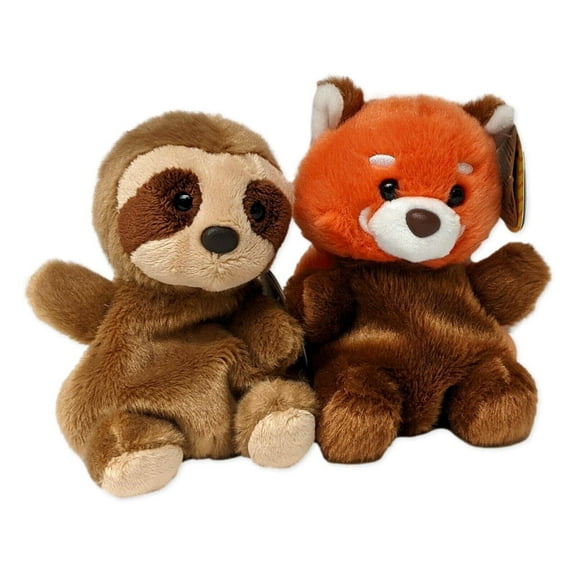 Set of 2 SLOMO SLOTH & REI RED PANDA Palm Pals 5" Stuffed Animal Plush, Aurora