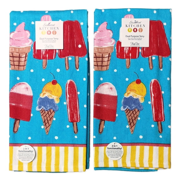 Set of 2 SUMMER FUN Lots of Scoops Terry Kitchen Towels by Kay Dee Designs