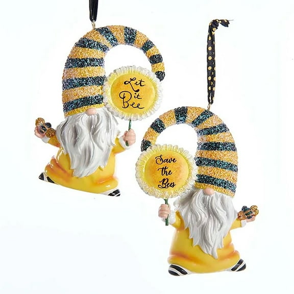 Set of 2 SUNFLOWER GNOME Honey Bee Christmas Ornaments by Kurt Adler