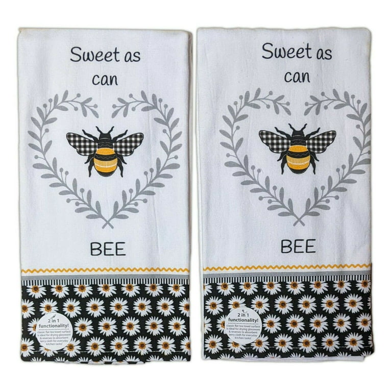 Set of 2 SWEET AS CAN BEE Honey Bee Terry Kitchen Towels by Kay