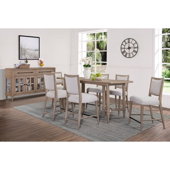 Set of 2 Sand Upholstered Counter Height Stools with Web Seating, Solid Wood+MDF, 20"W x 24.75"D x 41.25"H, Perfect for Kitchen Islands & Home Bars