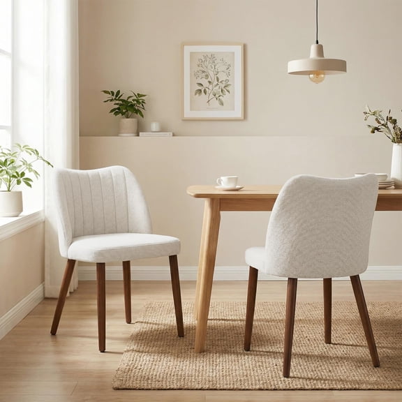 Set of 2 Scandinavian Upholstered Dining Chairs – Mid-Century Modern Side Chairs with Solid Wood Legs