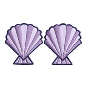 Set of 2 Seashell - 4" - Purple/Lavender - Shimmery - Beach/Mermaid/Costume - Sea Shell - Iron On Embroidered Applique Patch