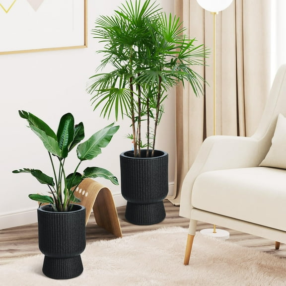 Set of 2 Self Watering Planter Indoor Outdoor, Self Watering Plant Pot, Thickened Large Floor Standing Flower Plant Pot with Water Level Monitor