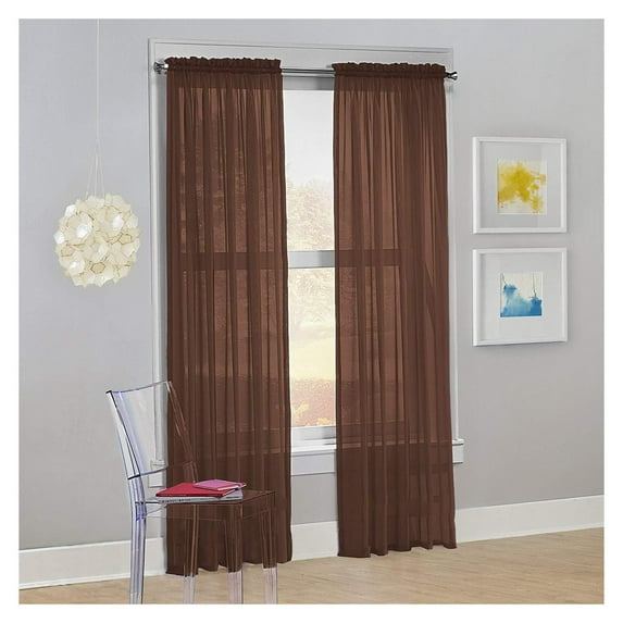 Set of 2 Sheer Voile Transparent Window Panel Curtain Drapes (54" W X 120" L, Chocolate)