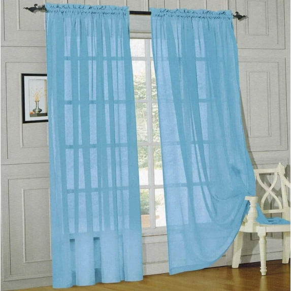 Sally Textiles Baby Blue Sheer Voile Curtain Panels, 55” x 84” (2 Panels)