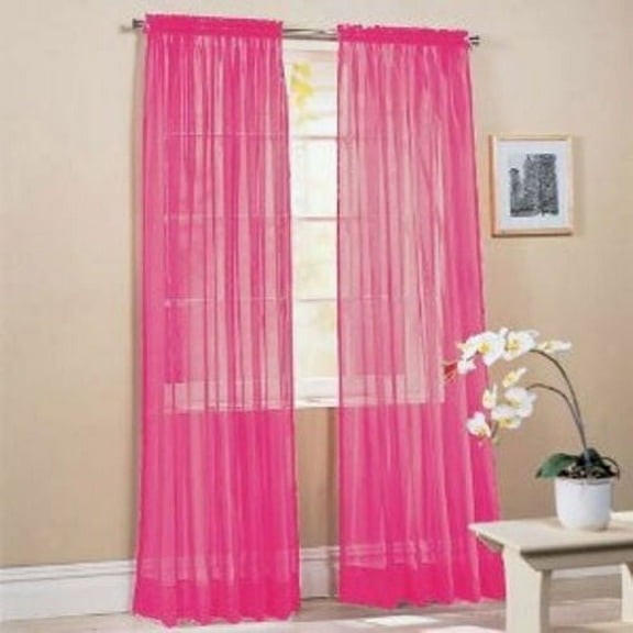 Set of 2 Sheer Voile Window Curtain Panels, 84" Long, Bright Rose
