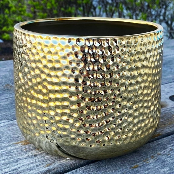 Set of 2 Shiny Hammered Gold Electroplated Finish Planter