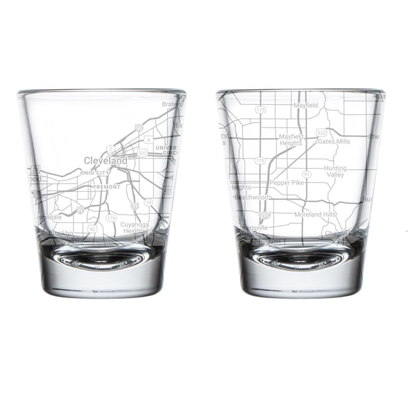 Set of 2 Shot Glasses 1.75oz Gift City Map Cleveland, OH Ohio