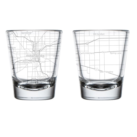 Set of 2 Shot Glasses 1.75oz Gift City Map Indianapolis, IN Indiana
