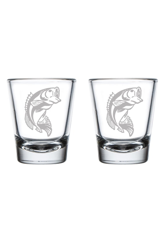Set of 2 Shot Glasses 1.75oz Shot Glass Bass Fish