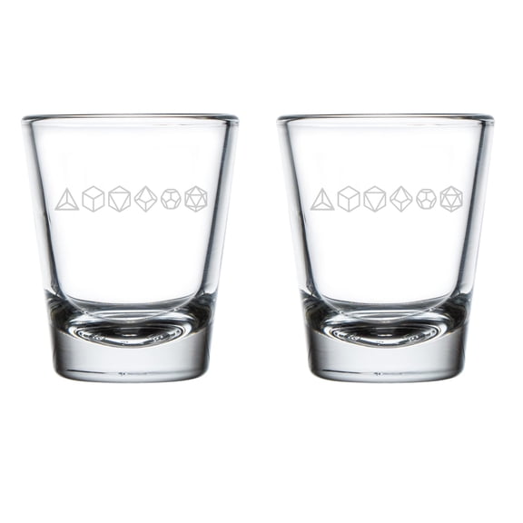 Set of 2 Shot Glasses 1.75oz Shot Glass Choose Your Weapon Game Dice Set Gamer Geek Gift