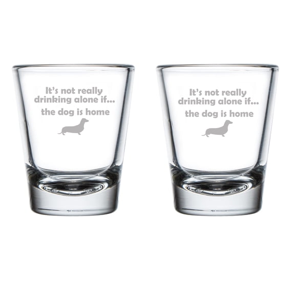 Set of 2 Shot Glasses 1.75oz Shot Glass Drinking Alone Dog Dachshund Funny