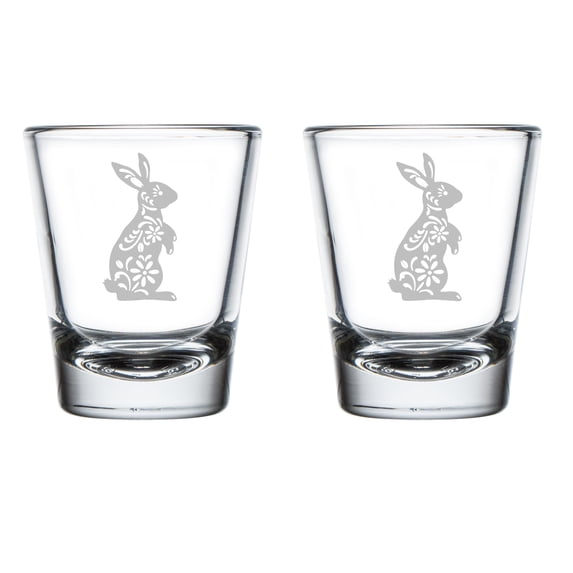 Set of 2 Shot Glasses 1.75oz Shot Glass Fancy Bunny Rabbit