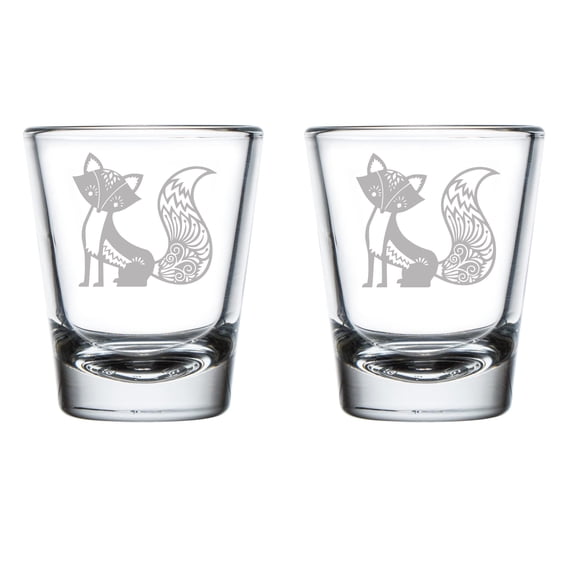 Set of 2 Shot Glasses 1.75oz Shot Glass Fancy Fox