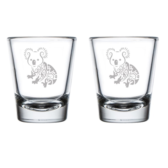 Set of 2 Shot Glasses 1.75oz Shot Glass Fancy Koala Bear