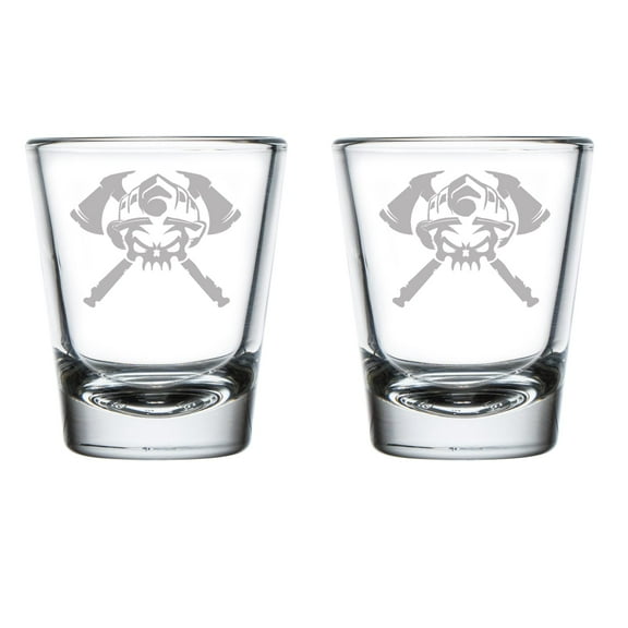 Set of 2 Shot Glasses 1.75oz Shot Glass Firefighter Skull