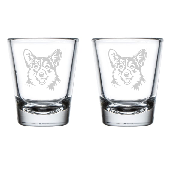 Set of 2 Shot Glasses 1.75oz Shot Glass Gift Corgi Face
