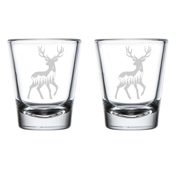 Set of 2 Shot Glasses 1.75oz Shot Glass Gift Deer Forest Mountains Stars