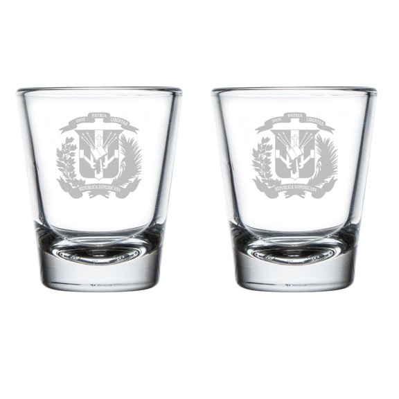 Set of 2 Shot Glasses 1.75oz Shot Glass Gift Dominican Republic Crest