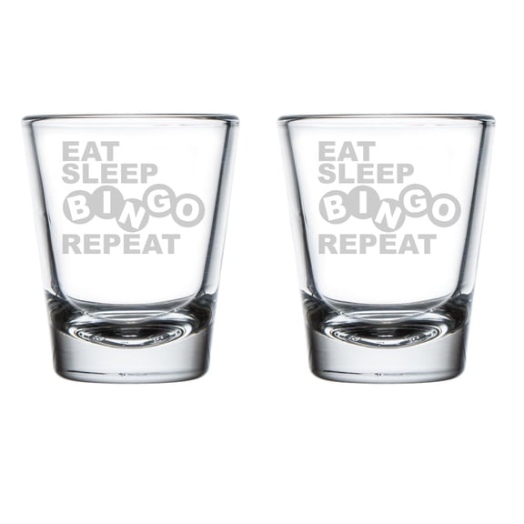Set of 2 Shot Glasses 1.75oz Shot Glass Gift Eat Sleep Bingo Repeat