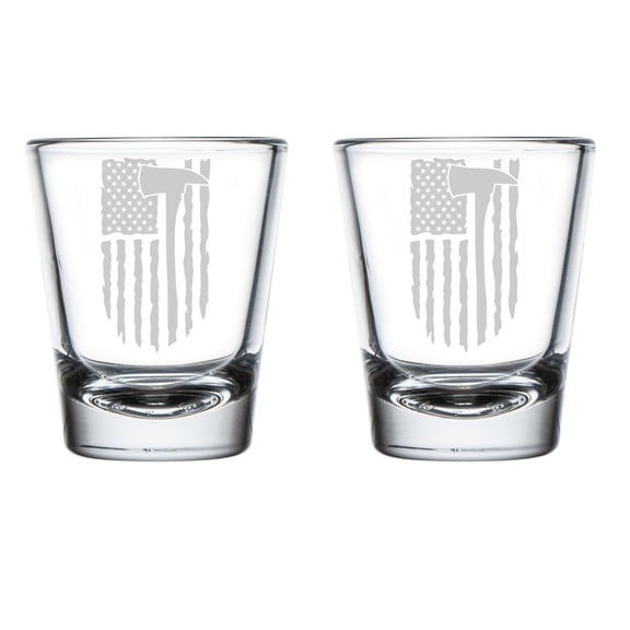 Set of 2 Shot Glasses 1.75oz Shot Glass Gift Firefighter Axe American Flag