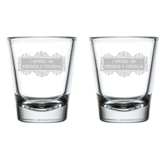Set of 2 Shot Glasses 1.75oz Shot Glass Gift I Myself Am Strange & Unusual Skulls