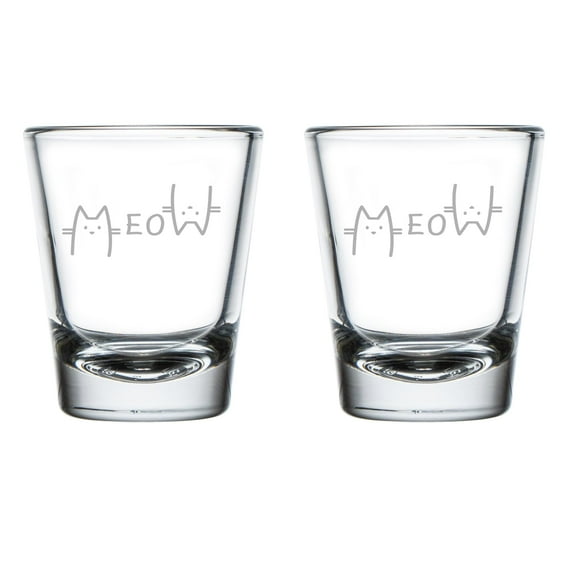 Set of 2 Shot Glasses 1.75oz Shot Glass Gift Meow Cat Funny