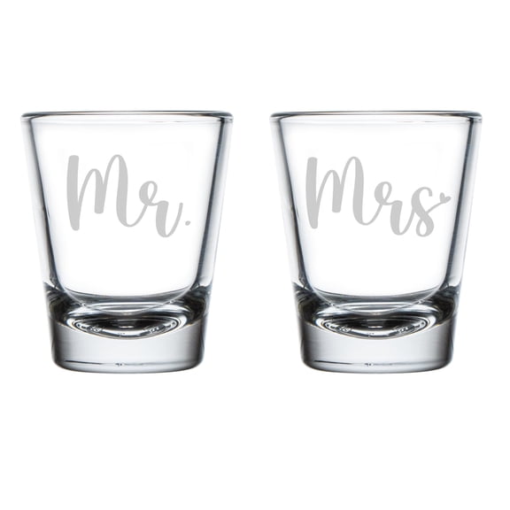 Set of 2 Shot Glasses 1.75oz Shot Glass Gift Mr Mrs Wedding Bride Groom Husband Wife Wedding Couple Engagement