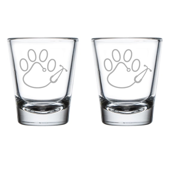 Set of 2 Shot Glasses 1.75oz Shot Glass Gift Paw Stethoscope Veterinary Technician Vet Tech Vet