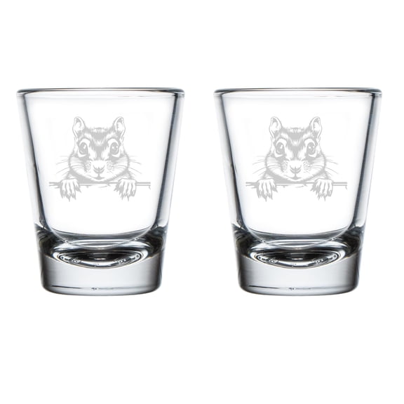 Set of 2 Shot Glasses 1.75oz Shot Glass Gift Peeking Squirrel