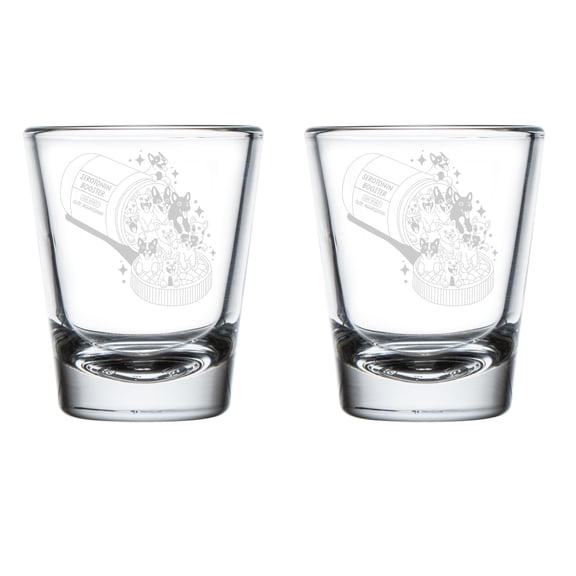 Set of 2 Shot Glasses 1.75oz Shot Glass Gift Serotonin Booster Dogs Funny