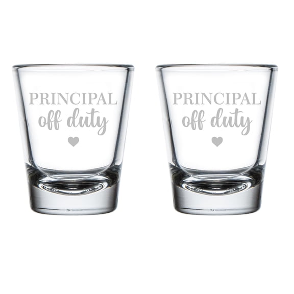 Set of 2 Shot Glasses 1.75oz Shot Glass Principal Off Duty with Heart SCRIPT