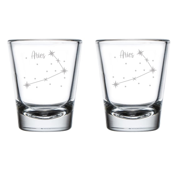 Set of 2 Shot Glasses 1.75oz Shot Glass Star Zodiac Horoscope Constellation (Aries)
