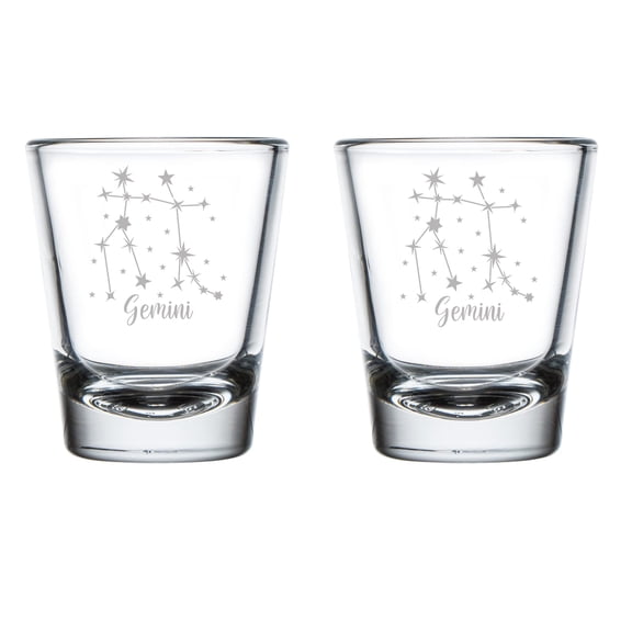 Set of 2 Shot Glasses 1.75oz Shot Glass Star Zodiac Horoscope Constellation (Gemini)