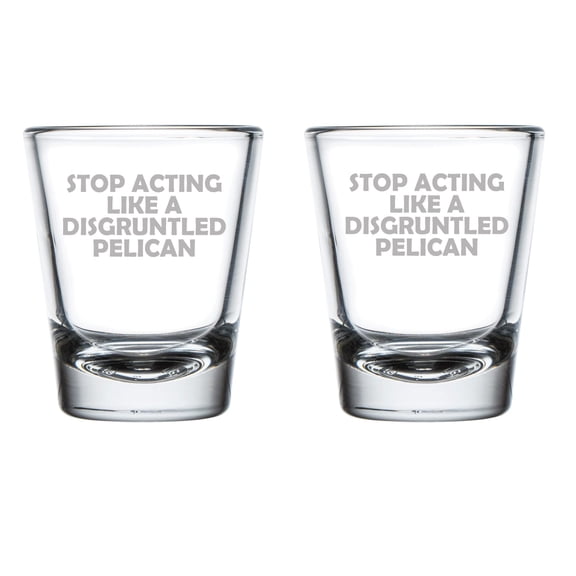 Set of 2 Shot Glasses 1.75oz Shot Glass Stop Acting Like A Disgruntled Pelican Funny