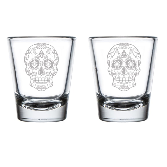 Set of 2 Shot Glasses 1.75oz Shot Glass Sugar Candy Skull