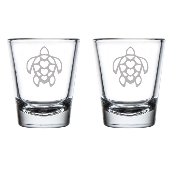 Set of 2 Shot Glasses 1.75oz Shot Glass Turtle Hearts