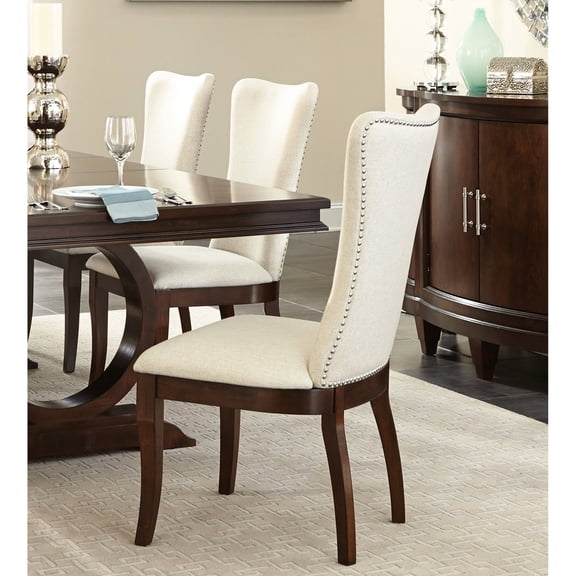 Set of 2 Side Chairs for Dining | Modern Traditional Appearance | Cherry Finished Wood & Off-White Cover | Supports 250lbs