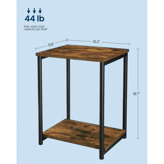Set of 2 Side Tables, Small End Table, Nightstand for Bedroom, Living Room, Office, Bathroom Rustic Brown and Black