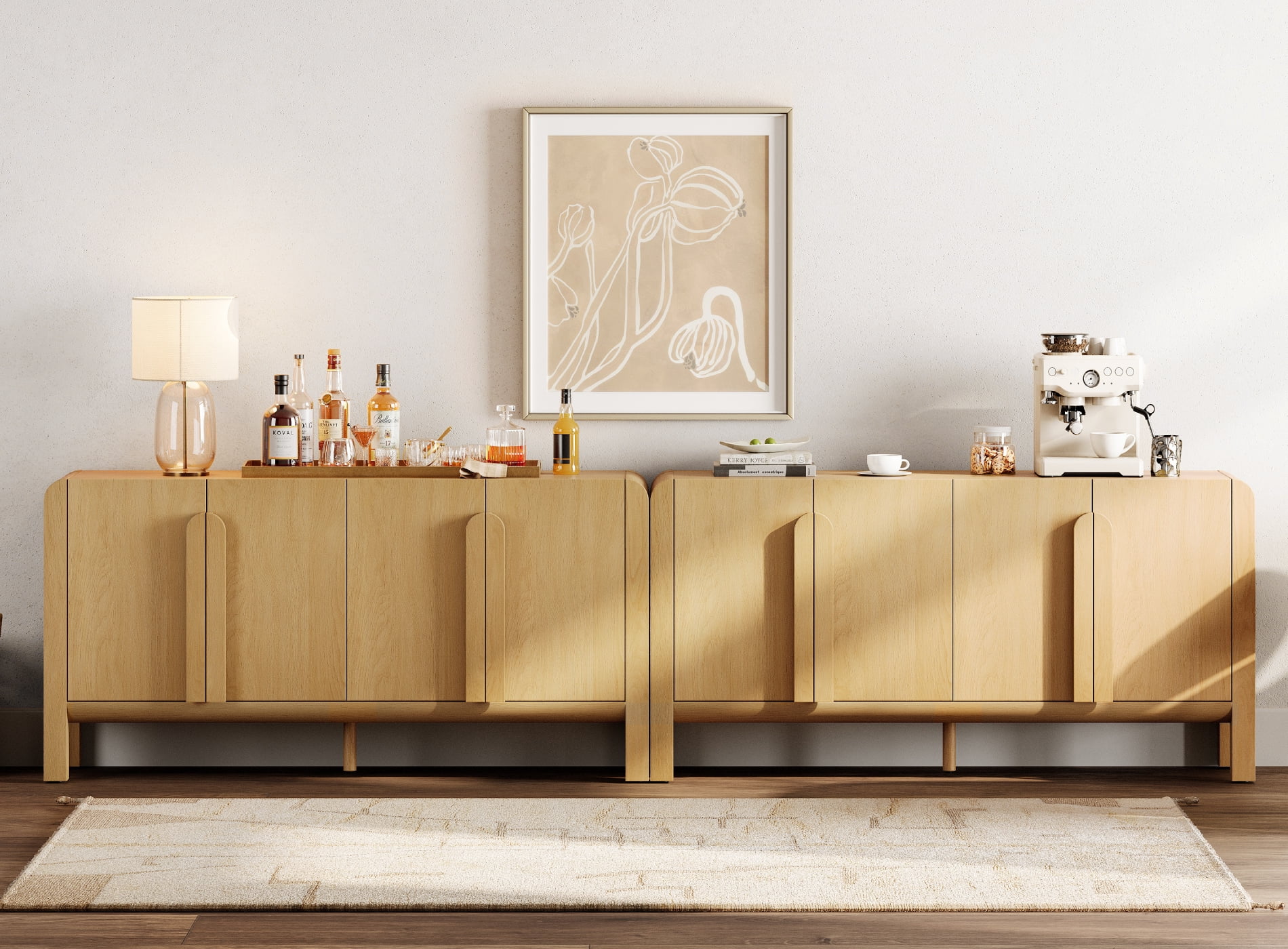 Set of 2 Sideboard Buffet with Storage, Modern 126" Wood Credenza with Doors and Adjustable Shelves for Kitchen，Living Room
