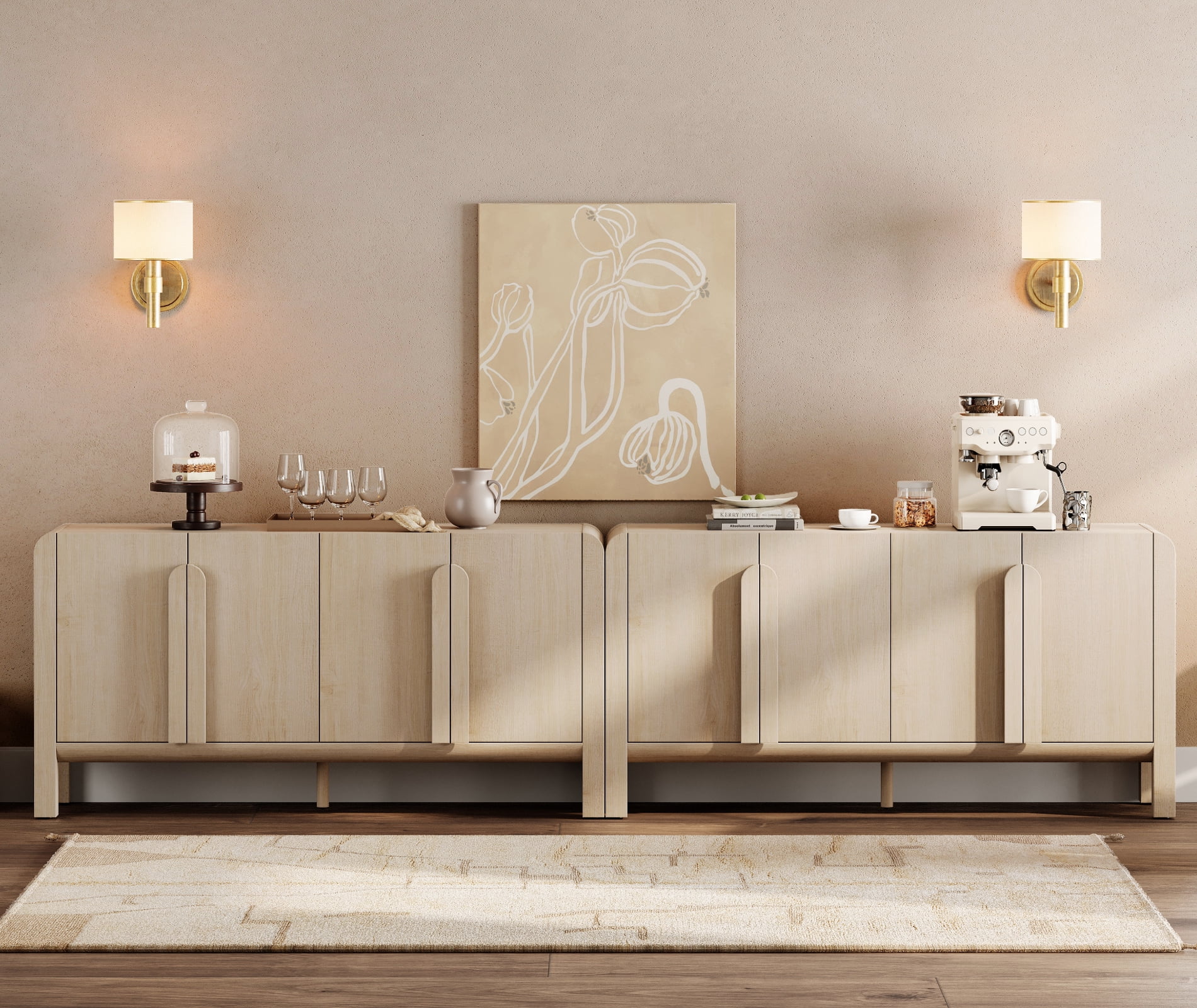 Set of 2 Sideboard Buffet with Storage, Modern 126" Wood Credenza with Doors and Adjustable Shelves for Kitchen，Living Room