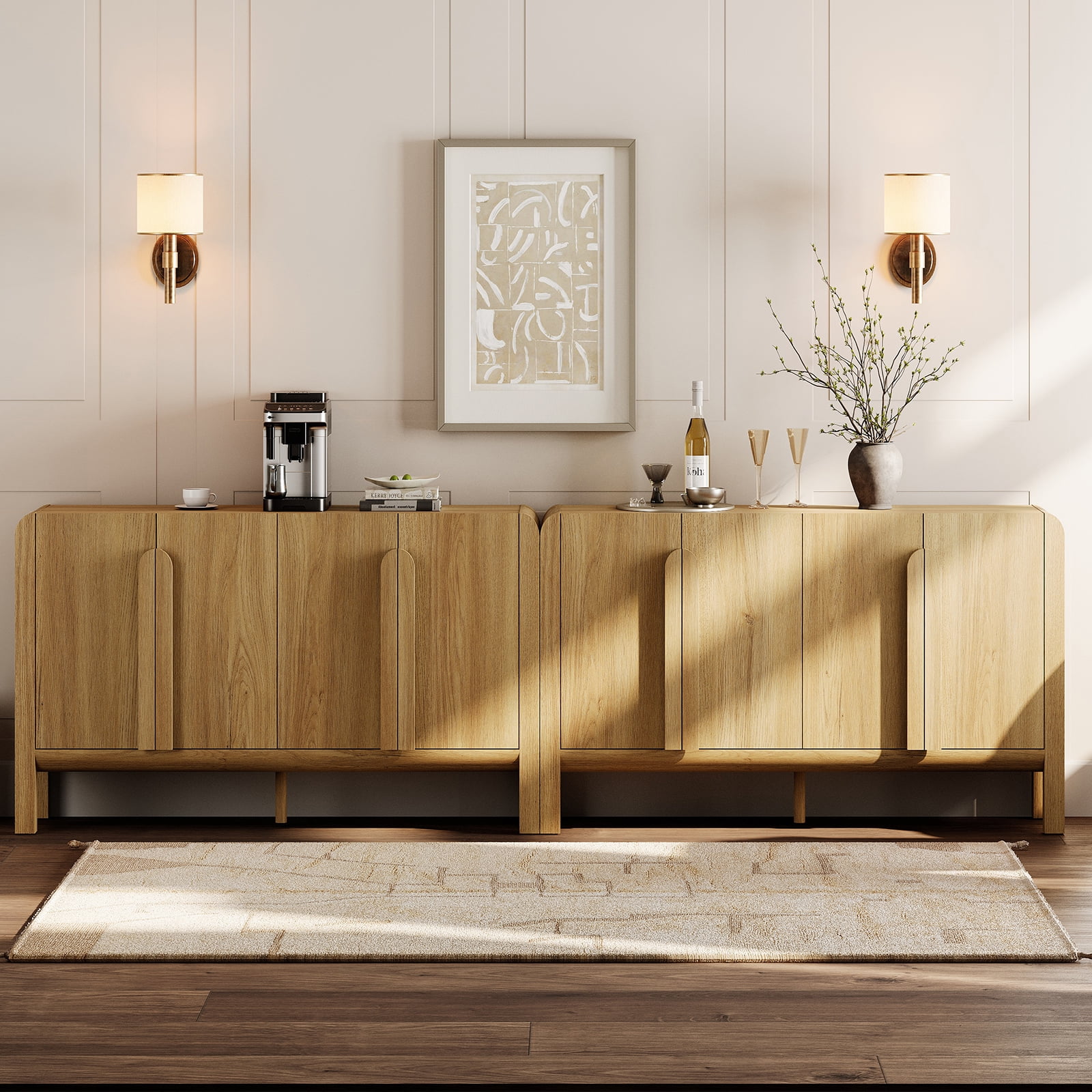 Set of 2 Sideboard Buffet with Storage, Modern 126" Wood Credenza with Doors and Adjustable Shelves for Kitchen，Living Room