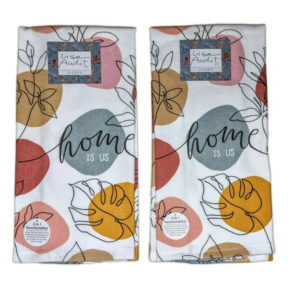 Set of 2 Sierra HOME IS US Leaves Terry Kitchen Towels by Kay Dee Designs