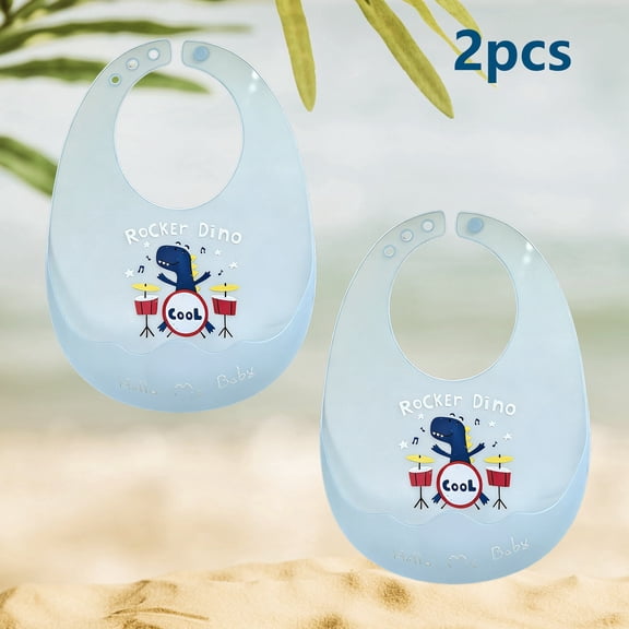GOLDCOLIN Set of 2 Silicone Baby Bib Adjustable Waterproof Bibs ,Rocker Dino