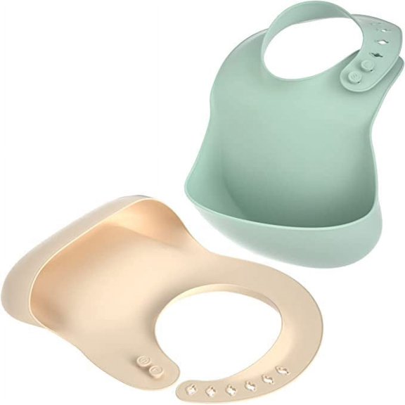 Set of 2 Silicone Bibs for Babies,Adjustable Curved Neckline Design Feeding Fit for Toddlers Waterproof