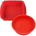 thumbnail image 1 of Set of 2, Silicone Cake Baking Pan, SourceTon Square Shape 8.5 Inch Cake Mold and 9 Inch Round Shape Non-Stick Bakeware Mold, Red, 1 of 9